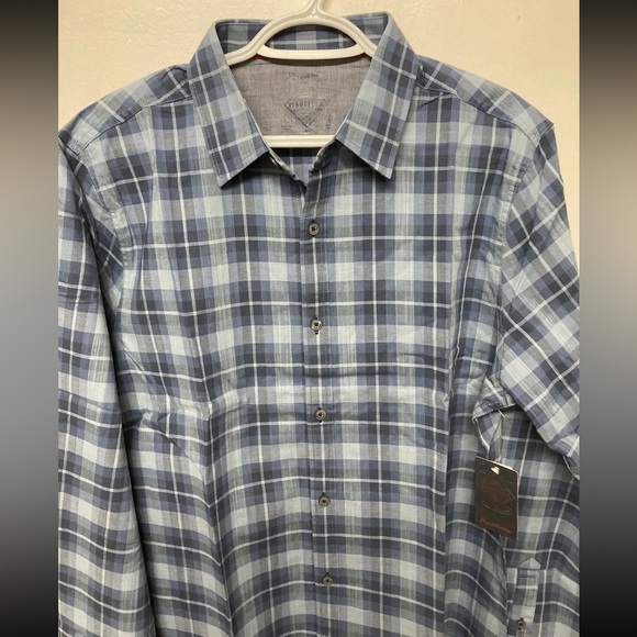 Flag & Anthem Mens Button Up Shirt Plaid Medium Adult Light Blue Navy Stretch - Picture 7 of 13